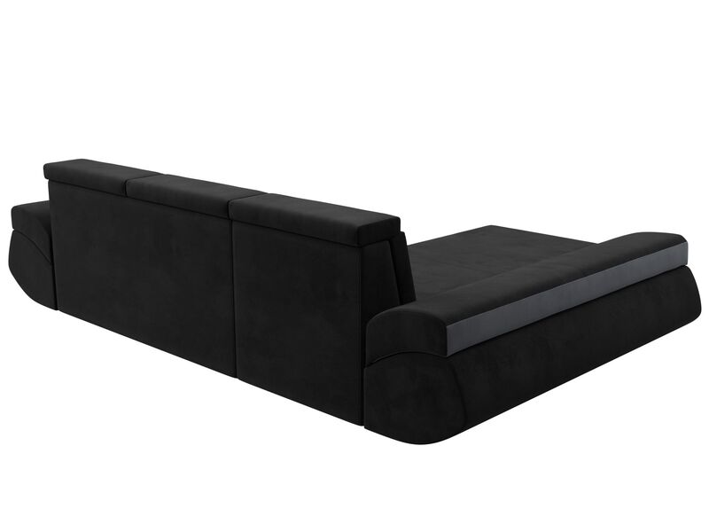 Диван угловой Лига-032 левый угол, Велюр, Seven 35 черный;Seven 17 серый