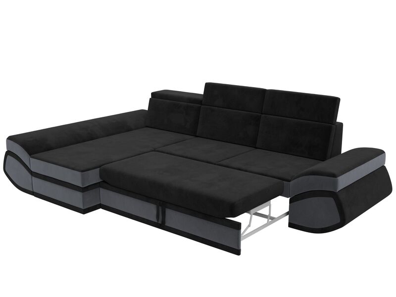 Диван угловой Лига-032 левый угол, Велюр, Seven 35 черный;Seven 17 серый