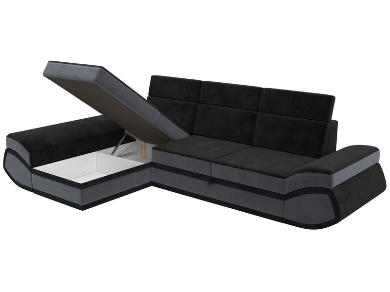 Диван угловой Лига-032 левый угол, Велюр, Seven 35 черный;Seven 17 серый