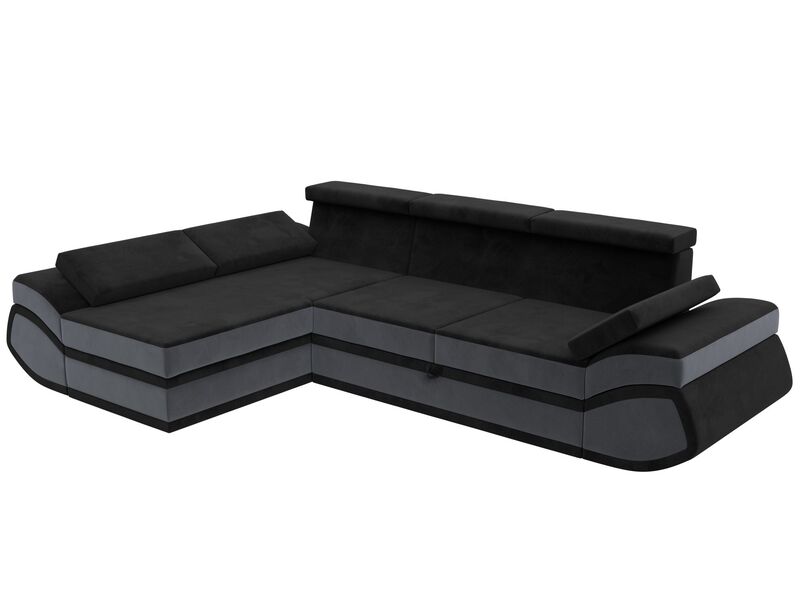 Диван угловой Лига-032 левый угол, Велюр, Seven 35 черный;Seven 17 серый