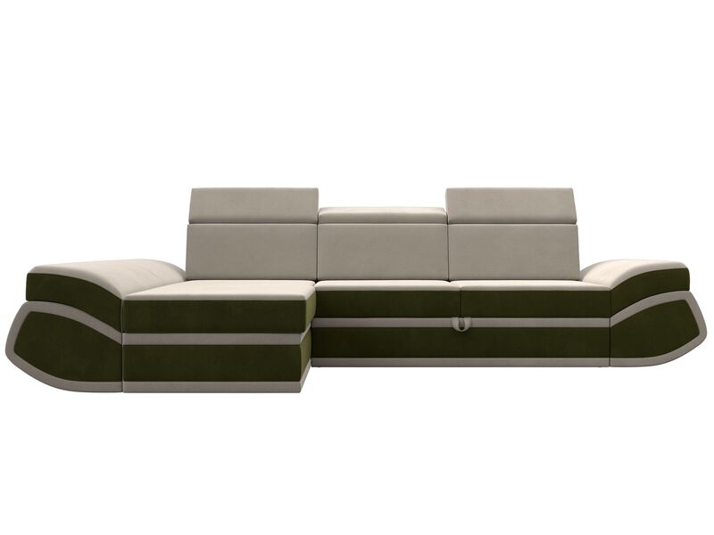 Диван угловой Лига-032 левый угол, Микровельвет, Бежевый;Зеленый