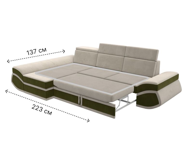 Диван угловой Лига-032 левый угол, Микровельвет, Бежевый;Зеленый