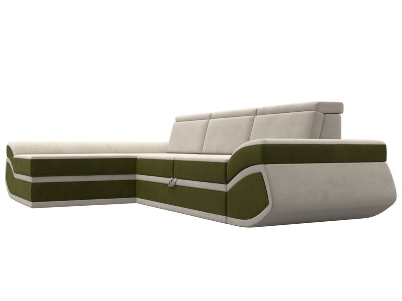 Диван угловой Лига-032 левый угол, Микровельвет, Бежевый;Зеленый
