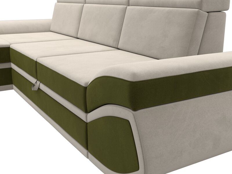 Диван угловой Лига-032 левый угол, Микровельвет, Бежевый;Зеленый