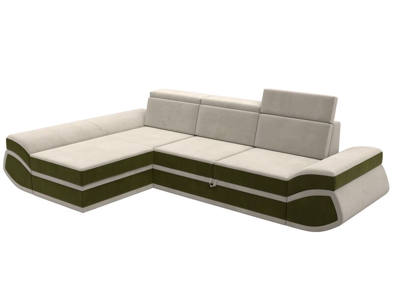 Диван угловой Лига-032 левый угол, Микровельвет, Бежевый;Зеленый