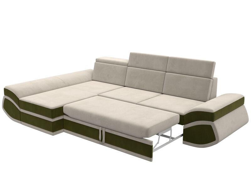 Диван угловой Лига-032 левый угол, Микровельвет, Бежевый;Зеленый