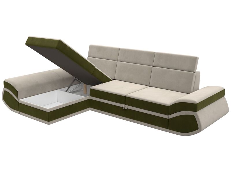 Диван угловой Лига-032 левый угол, Микровельвет, Бежевый;Зеленый
