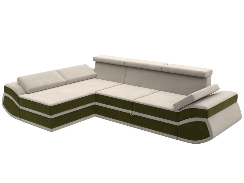 Диван угловой Лига-032 левый угол, Микровельвет, Бежевый;Зеленый