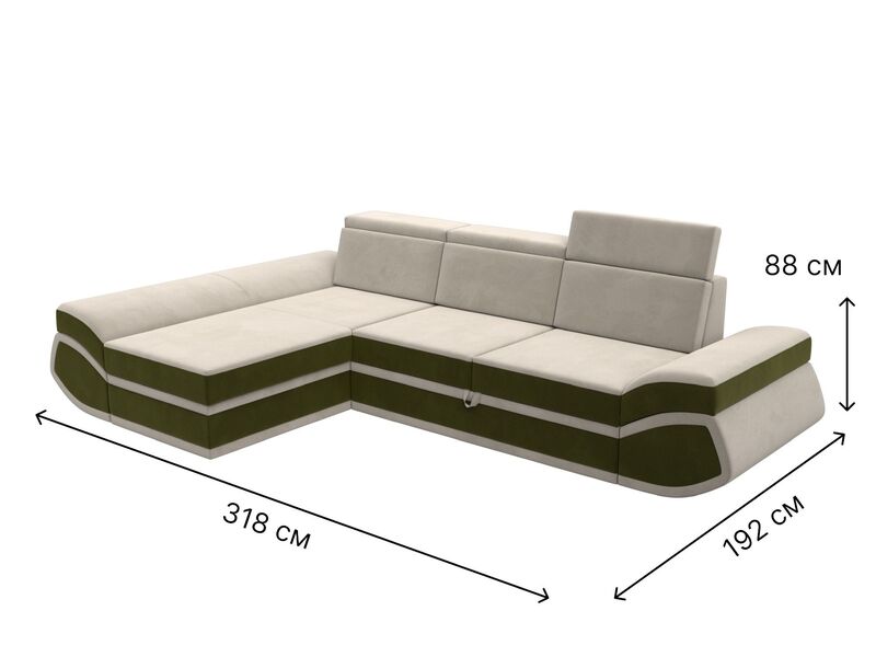 Диван угловой Лига-032 левый угол, Микровельвет, Бежевый;Зеленый