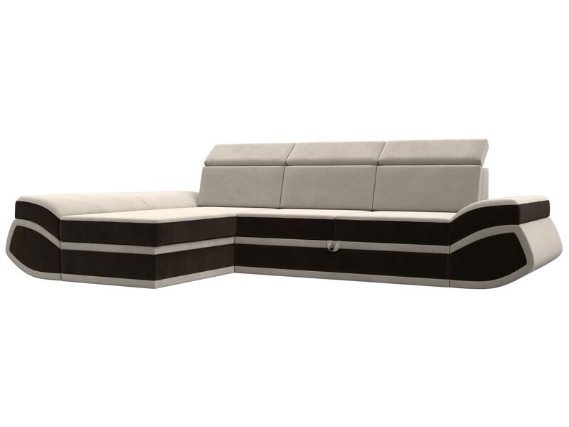 Диван угловой Лига-032 левый угол, Микровельвет, Бежевый;Коричневый