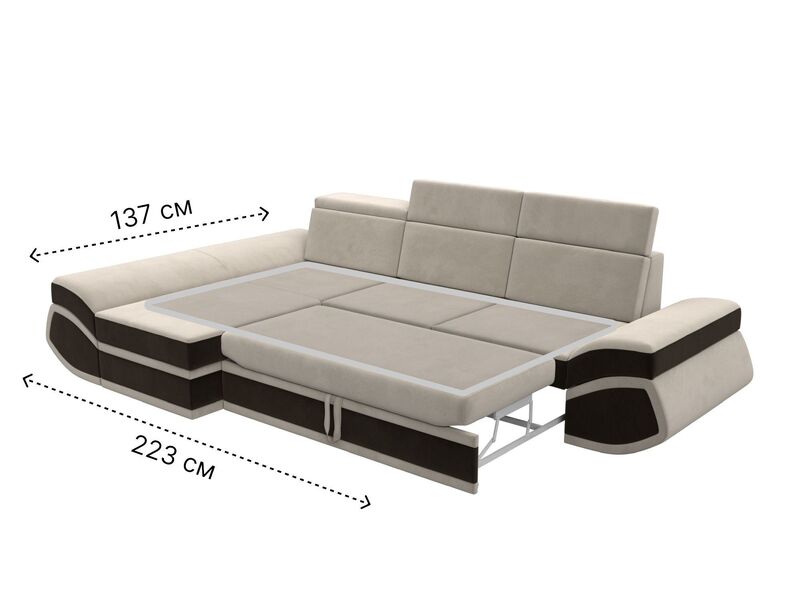 Диван угловой Лига-032 левый угол, Микровельвет, Бежевый;Коричневый