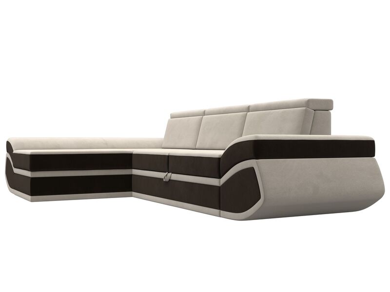 Диван угловой Лига-032 левый угол, Микровельвет, Бежевый;Коричневый