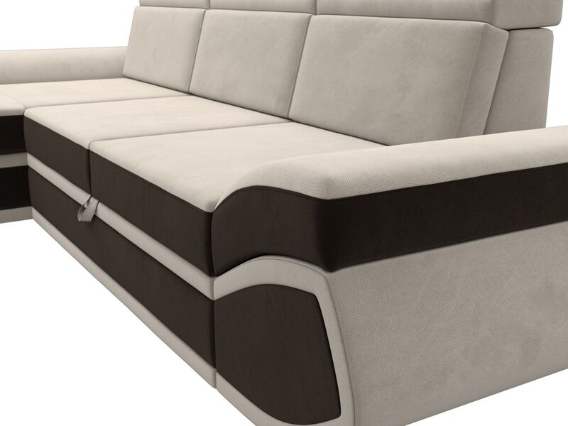 Диван угловой Лига-032 левый угол, Микровельвет, Бежевый;Коричневый