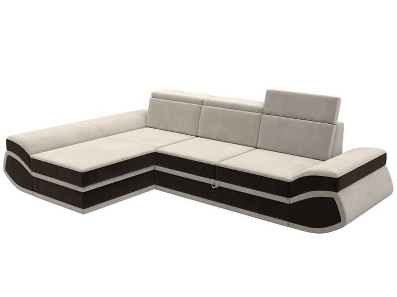 Диван угловой Лига-032 левый угол, Микровельвет, Бежевый;Коричневый