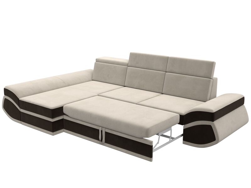 Диван угловой Лига-032 левый угол, Микровельвет, Бежевый;Коричневый