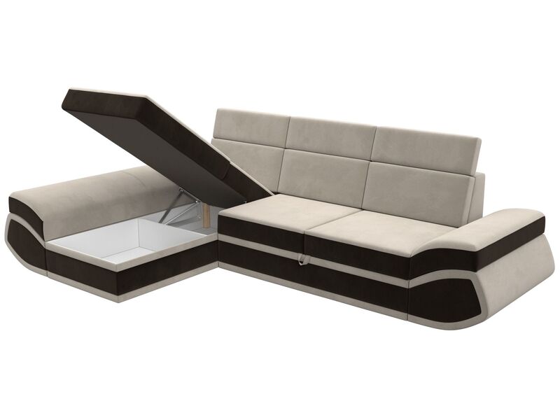 Диван угловой Лига-032 левый угол, Микровельвет, Бежевый;Коричневый