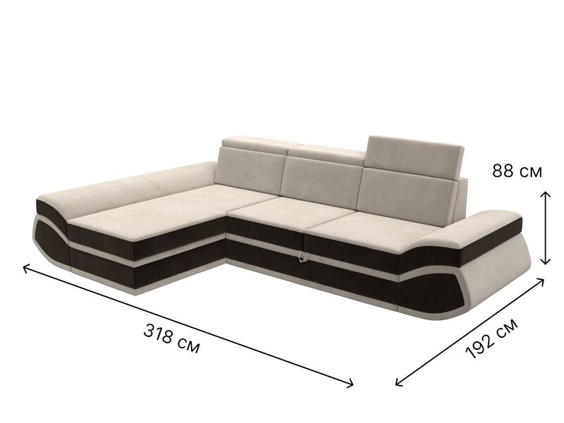 Диван угловой Лига-032 левый угол, Микровельвет, Бежевый;Коричневый