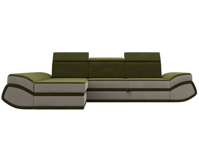 Диван угловой Лига-032 левый угол, Микровельвет, Зеленый;Бежевый