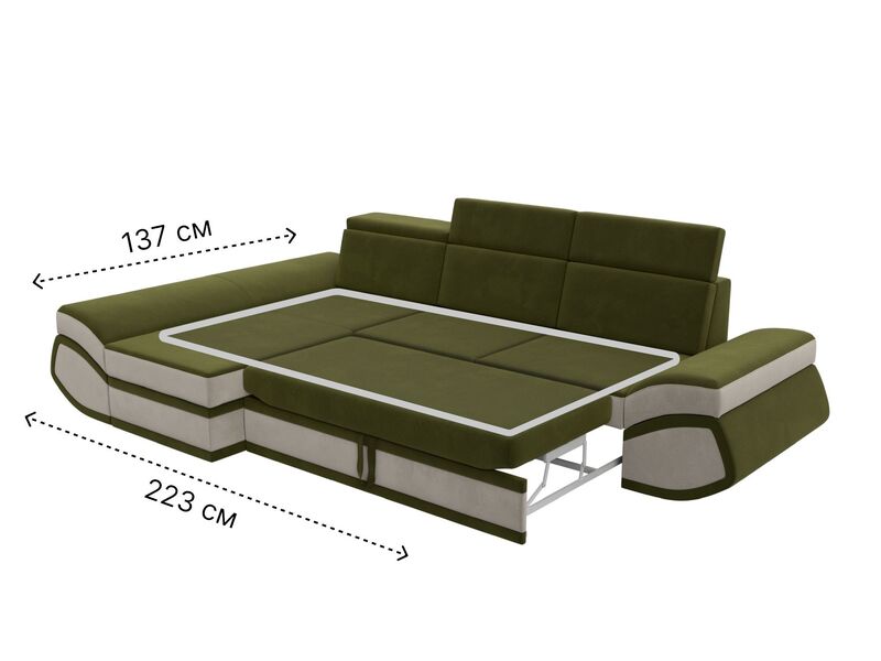 Диван угловой Лига-032 левый угол, Микровельвет, Зеленый;Бежевый