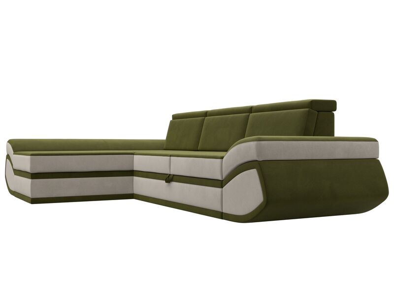 Диван угловой Лига-032 левый угол, Микровельвет, Зеленый;Бежевый