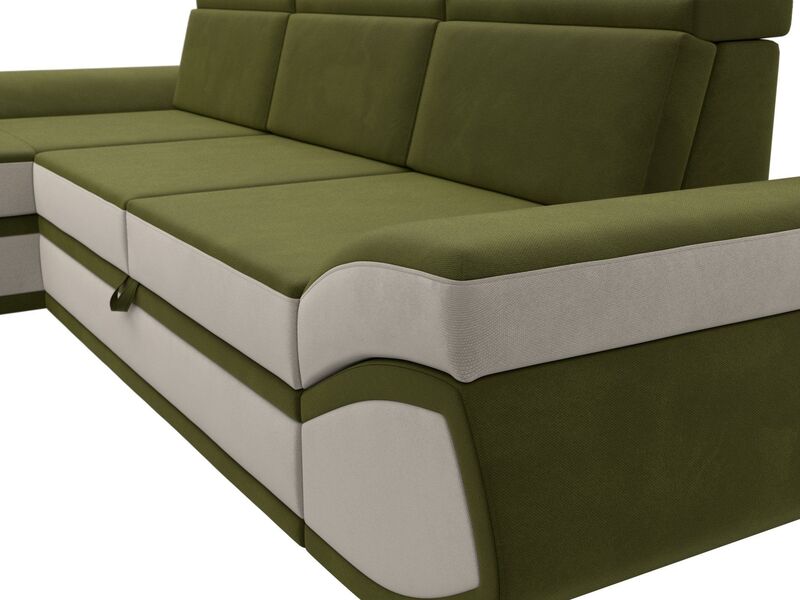 Диван угловой Лига-032 левый угол, Микровельвет, Зеленый;Бежевый