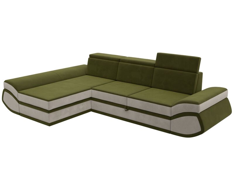 Диван угловой Лига-032 левый угол, Микровельвет, Зеленый;Бежевый