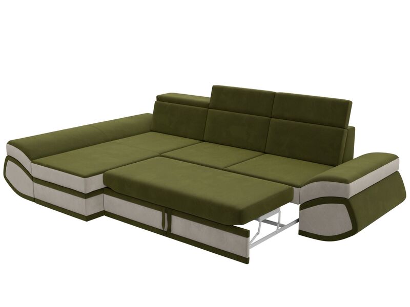 Диван угловой Лига-032 левый угол, Микровельвет, Зеленый;Бежевый