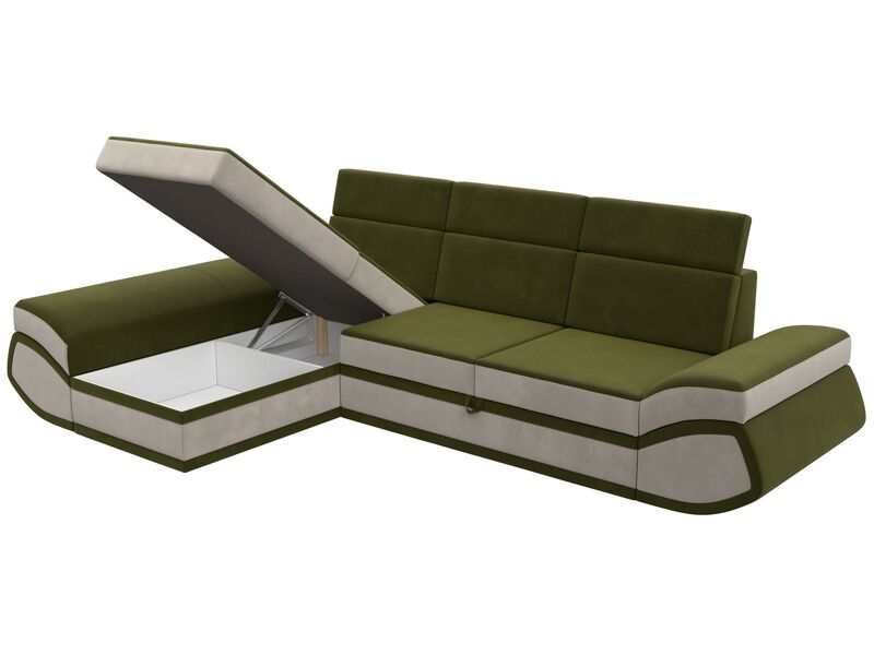 Диван угловой Лига-032 левый угол, Микровельвет, Зеленый;Бежевый