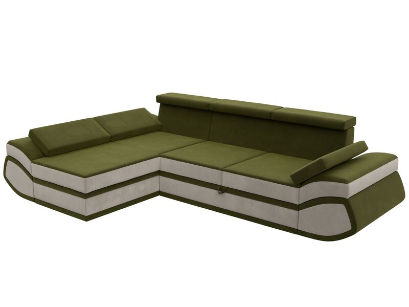 Диван угловой Лига-032 левый угол, Микровельвет, Зеленый;Бежевый