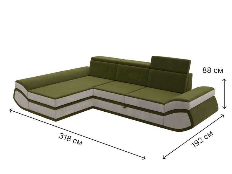 Диван угловой Лига-032 левый угол, Микровельвет, Зеленый;Бежевый