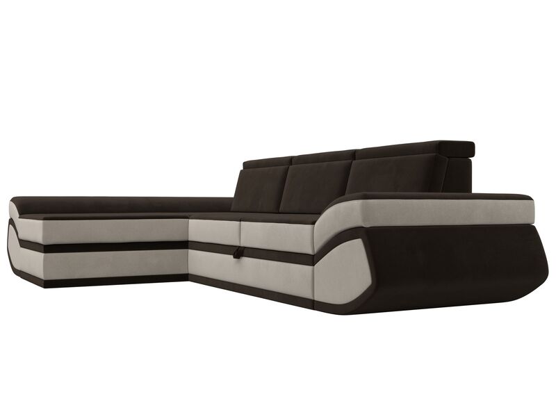Диван угловой Лига-032 левый угол, Микровельвет, Коричневый;Бежевый