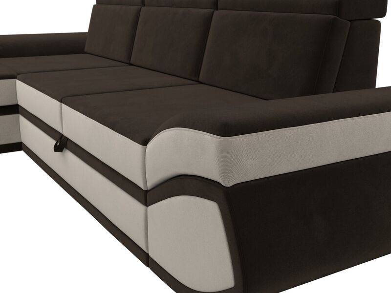 Диван угловой Лига-032 левый угол, Микровельвет, Коричневый;Бежевый