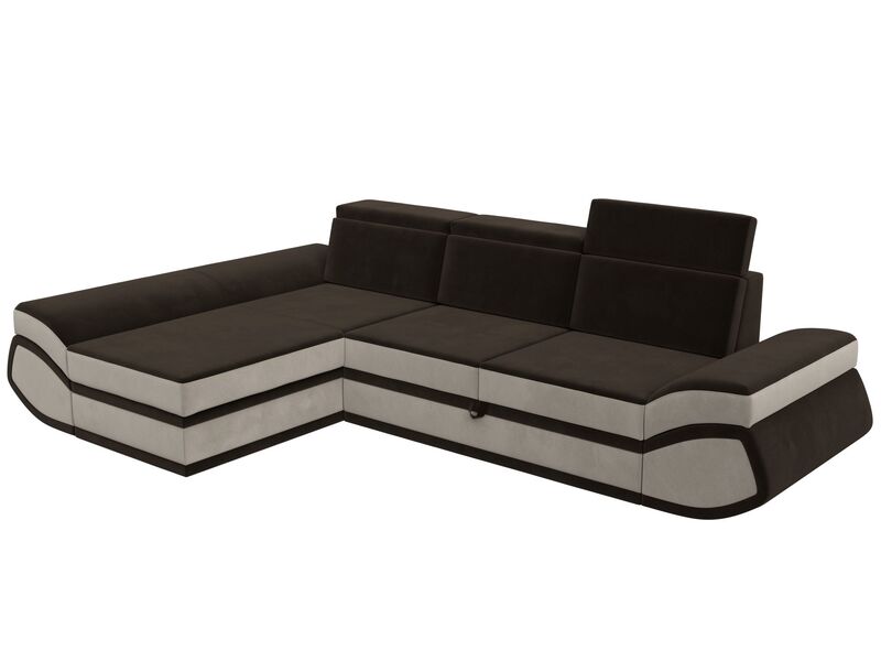 Диван угловой Лига-032 левый угол, Микровельвет, Коричневый;Бежевый