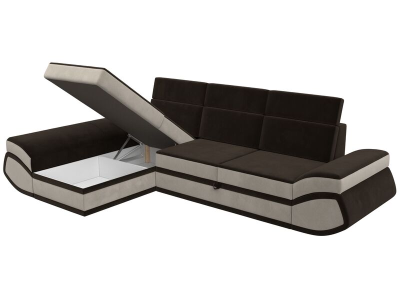 Диван угловой Лига-032 левый угол, Микровельвет, Коричневый;Бежевый