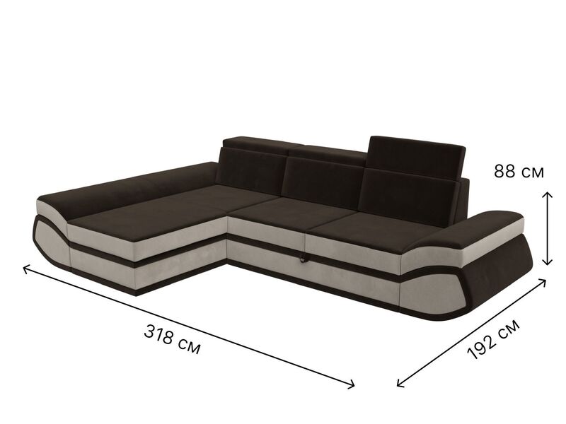Диван угловой Лига-032 левый угол, Микровельвет, Коричневый;Бежевый