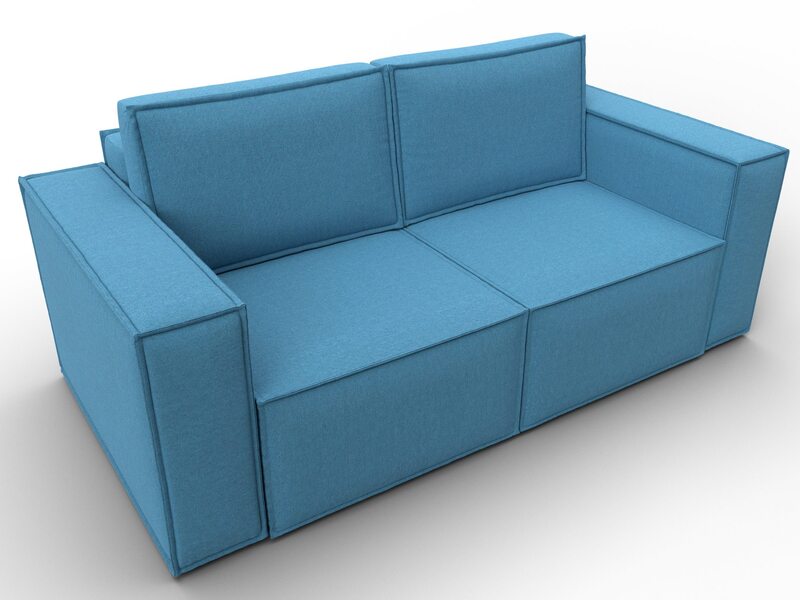 Диван прямой Куба мини, Рогожка, Амур 10 голубой