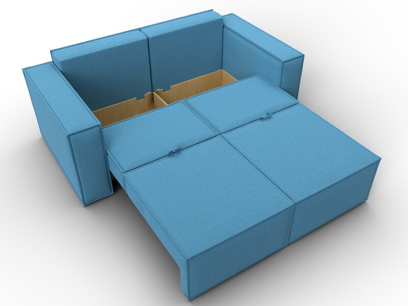 Диван прямой Куба мини, Рогожка, Амур 10 голубой