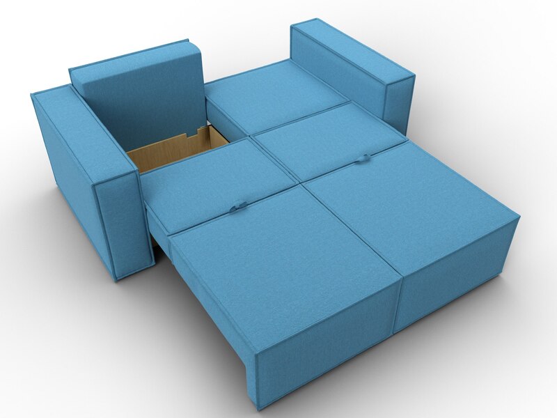 Диван прямой Куба мини, Рогожка, Амур 10 голубой