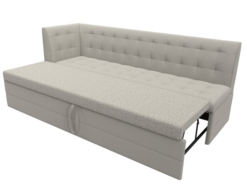 Диван кухонный прямой Бриз с углом слева, Рогожка, Амур 02 бежевый