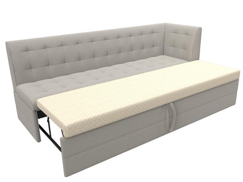 Диван кухонный прямой Бриз с углом справа, Рогожка, Амур 02 бежевый