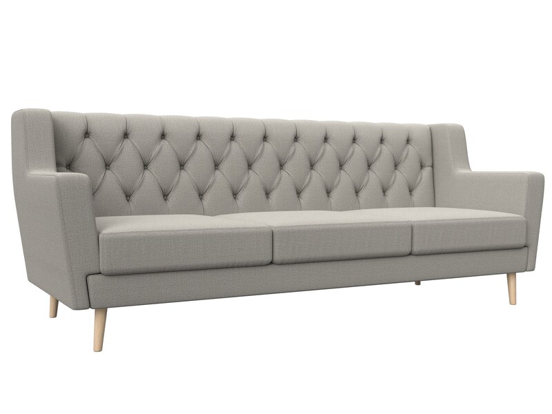 Диван кухонный прямой Брайтон 3 Люкс, Рогожка, Амур 02 бежевый