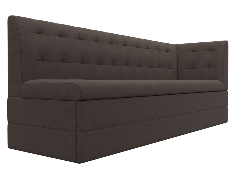 Диван кухонный прямой Бриз с углом справа, Рогожка, Амур 05 коричневый