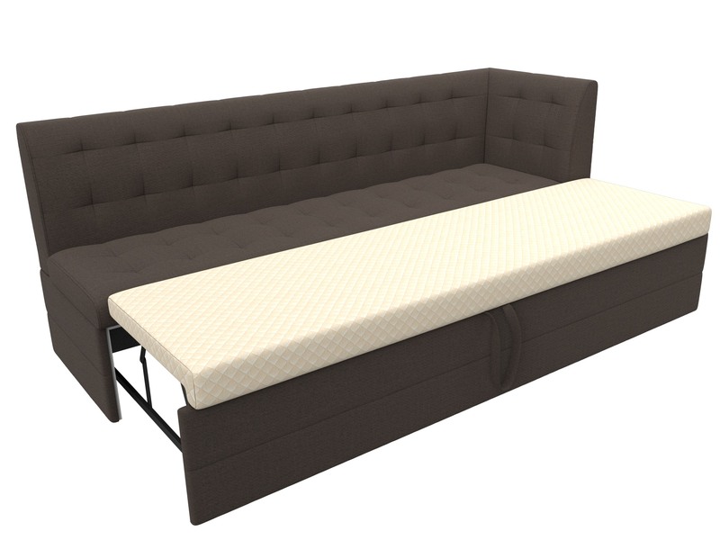 Диван кухонный прямой Бриз с углом справа, Рогожка, Амур 05 коричневый