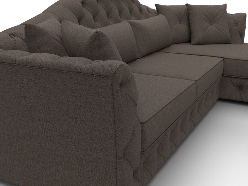 Диван угловой Артис правый угол, Рогожка, Амур 05 коричневый