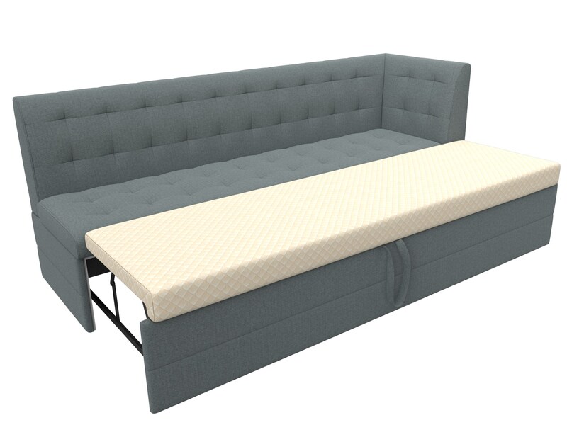 Диван кухонный прямой Бриз с углом справа, Рогожка, Амур 07 серый