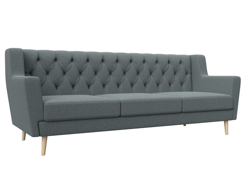 Диван кухонный прямой Брайтон 3 Люкс, Рогожка, Амур 07 серый