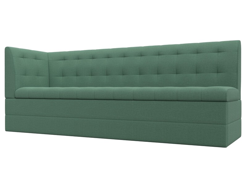 Диван кухонный прямой Бриз с углом слева, Рогожка, Амур 11 зеленый