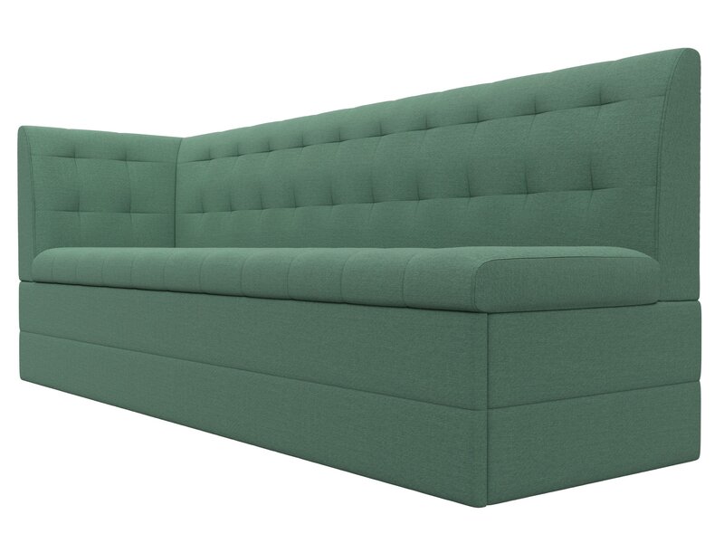 Диван кухонный прямой Бриз с углом слева, Рогожка, Амур 11 зеленый