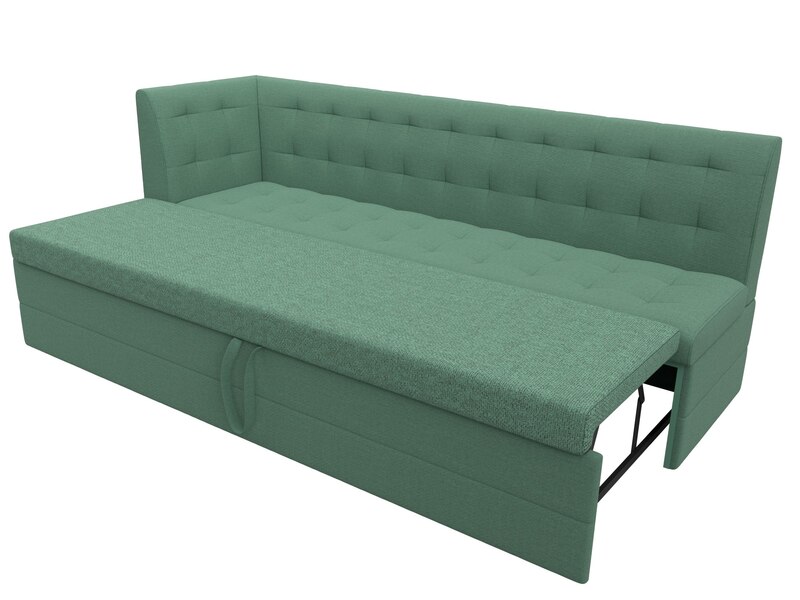 Диван кухонный прямой Бриз с углом слева, Рогожка, Амур 11 зеленый