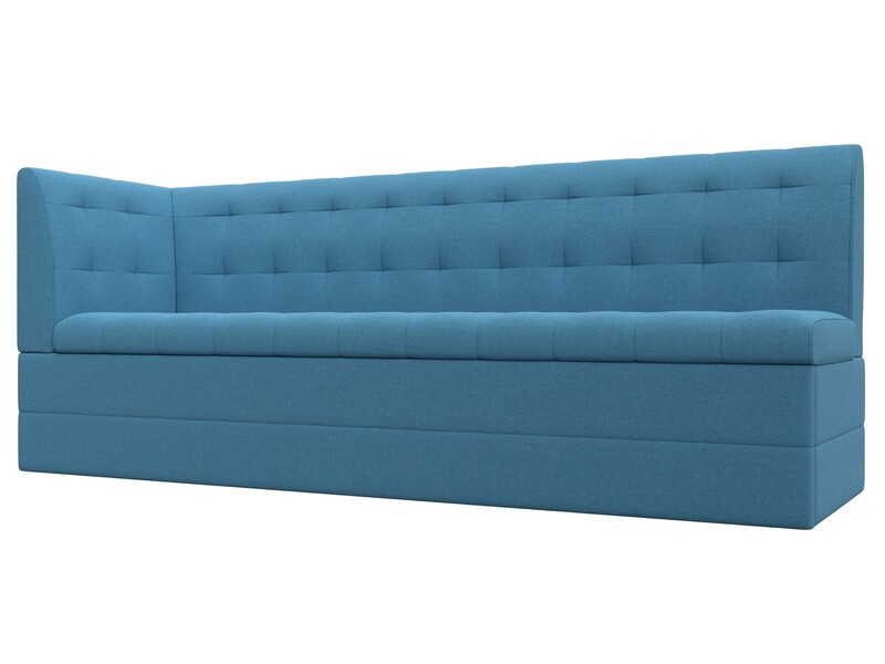 Диван кухонный прямой Бриз с углом слева, Рогожка, Амур 10 голубой